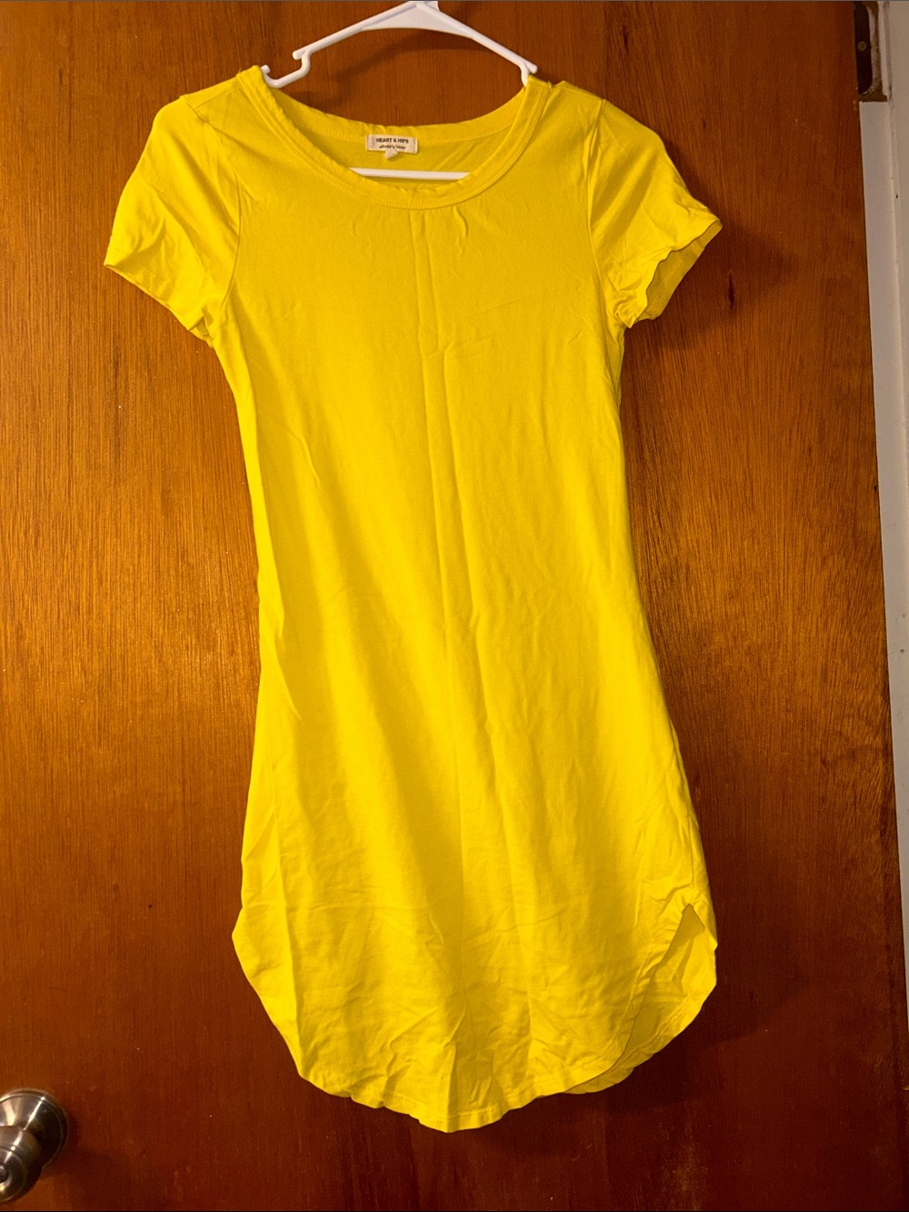 Heart Hips Yellow Scoop Neck Short Sleeve Mini Dress